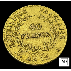 40 Francos de Napoleón Bonaparte del año 1802 - París - 12,79g Au