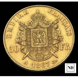 50 Francos de Napoleón III - 1867 - 16,12g Au - 2000 unidades