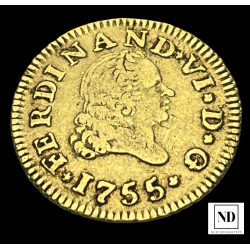 1/2 Escudo de Fernando VI - Madrid - 1755 - 1,75g Au