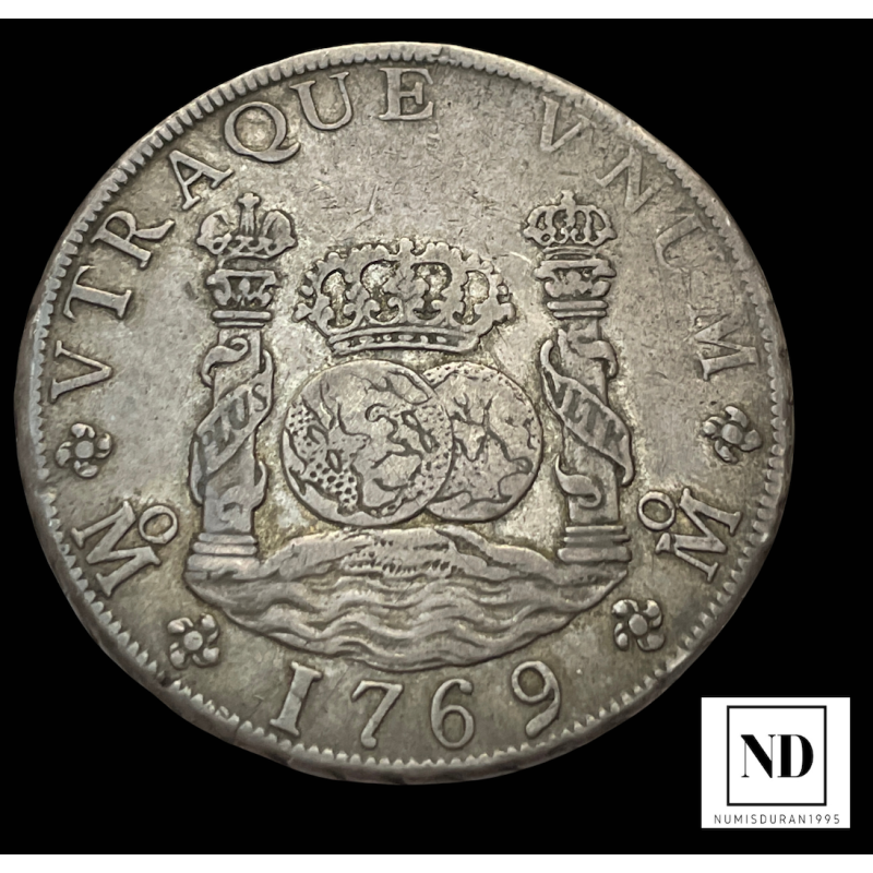 8 reales columnarios de Carlos III - 1769 - México - 26,78g Ag