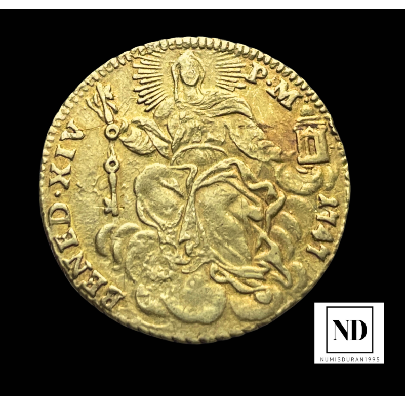 Zecchino de Benedicto XIV - Estados pontificios - 1747 - 3,26g Au