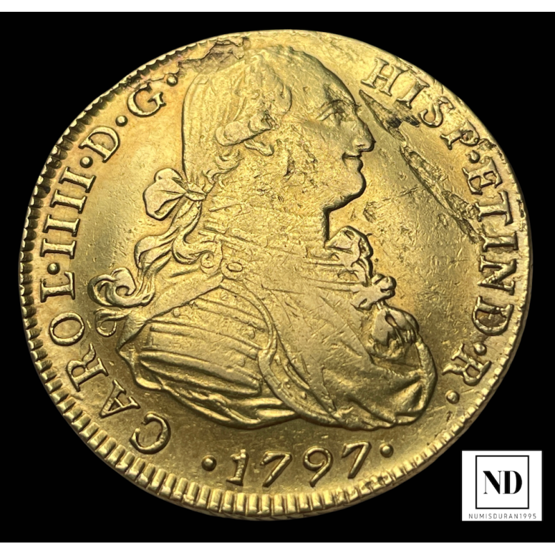 8 Escudos de Carlos IV - 1797 - Lima - 26,91g Au