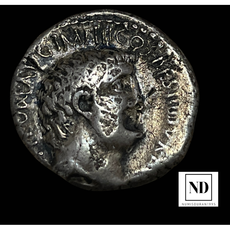 Denario de Marco Antonio - 33 a.C - Ceca Volante - 3,63g Ag
