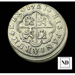 2 Reales de Felipe V - 1721 - Sevilla - 5,55g Ag