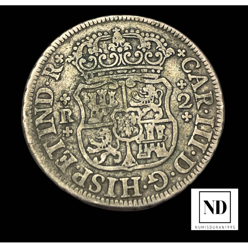 2 Reales de Carlos III - 1764 - México - 6,57g Ag