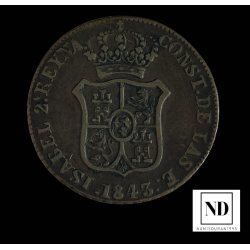 3 Cuartos de Isabel II - 1843 - Barcelona - 7,30g Cu