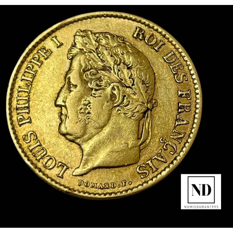 40 Francos de Luís Felipe de Orleans - 1834 - París - 12,81g Au