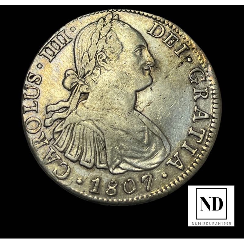8 Reales de Carlos IV - 1807 - México - 26,94g Ag