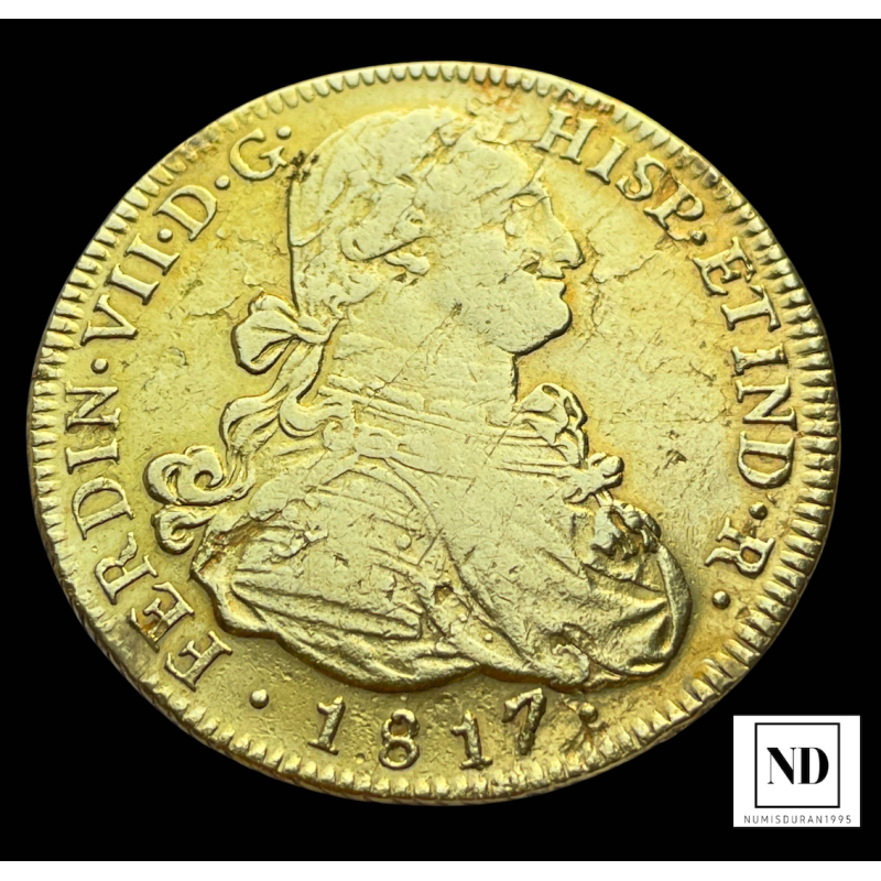 8 Escudos de Fernando VII - 1817 - Santiago - 26,90g Au