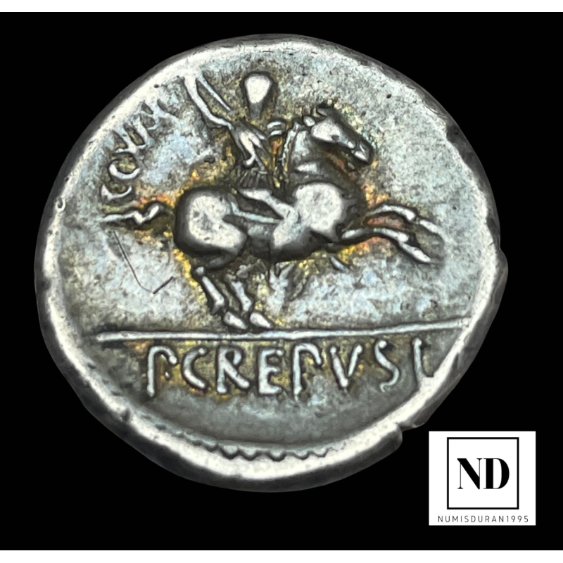 Denario de Publio Crepusio - 82 a.C - Roma - 4,15g Ag