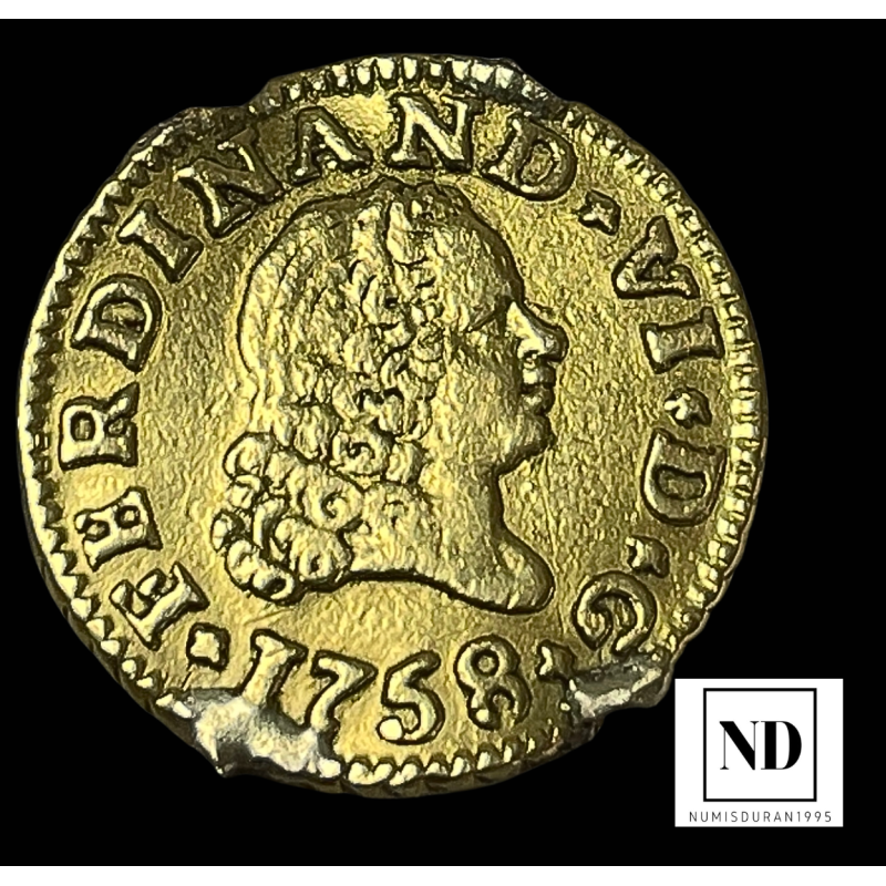 1/2 Escudo de Fernando VI - 1758 -  Sevilla - 1,75g Au