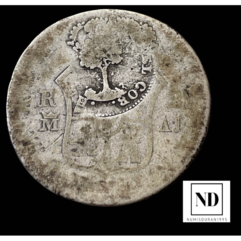 2 Reales de Fernando VII 1826 resellados en Costa Rica - 5,44g Ag