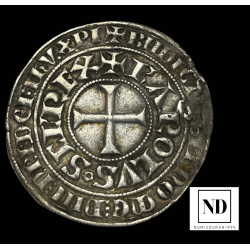 Gros de Carlos d'Anjou - 1267 - Aviñón - 4,08g Ag - Agujero - Rareza: R2