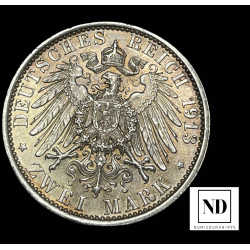 2 Mark de Guillermo II - 1913 - Berlín - 11,09g Ag