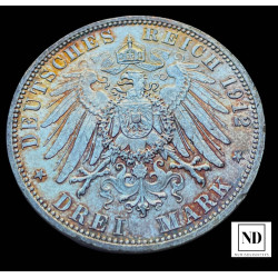 3 Marcos de Alemania - 1912 - 16,69g Ag