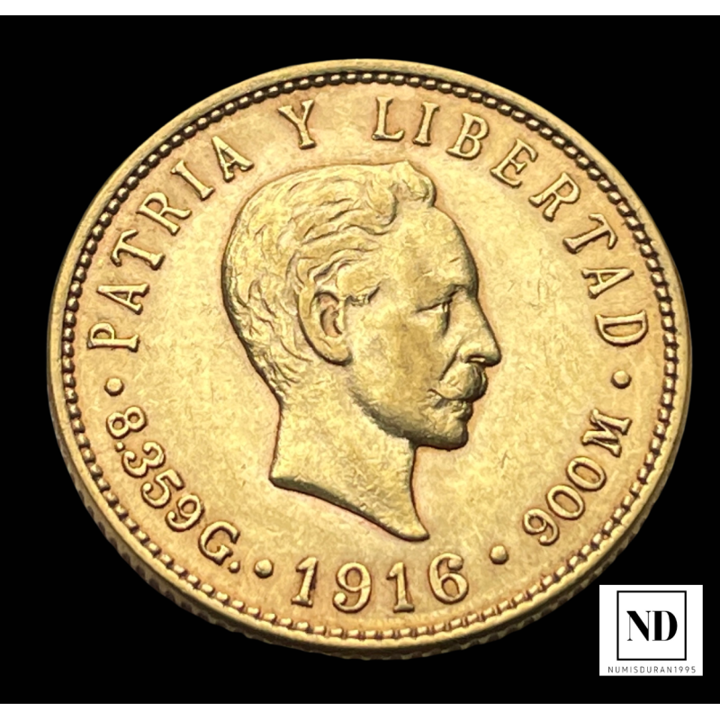 5 Pesos Cuba del 1916 - 8,38g Au - MBC+