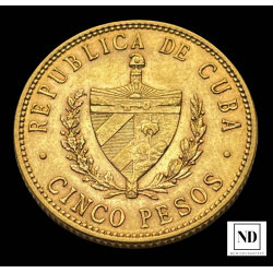 5 Pesos Cuba del 1916 - 8,38g Au - MBC+