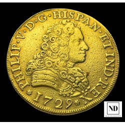 8 Escudo de Felipe V - Sevilla - 1729 - 26,83g Au