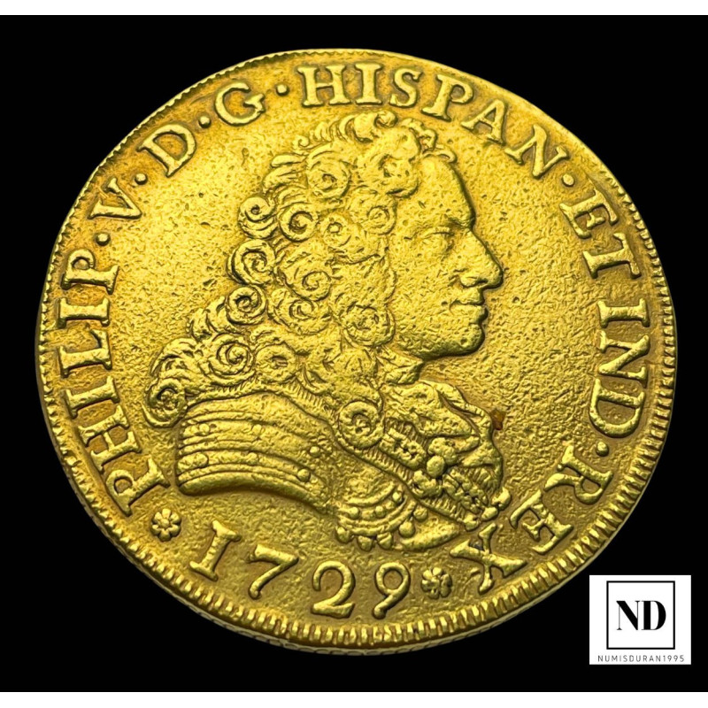 8 Escudo de Felipe V - Sevilla - 1729 - 26,83g Au