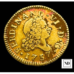 1/2 Escudo de Fernando VI - Madrid - 1757 - 1,76g Au