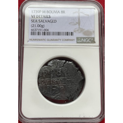 8 Reales de Felipe V - 1739 - Potosí - 21,00g Ag - Encapsulada por NGC