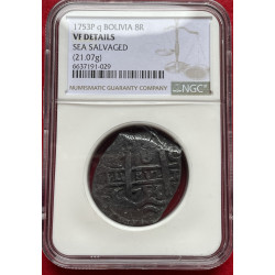 8 Reales de Fernando VI - 1753 - Potosí - 21,07g Ag - Encapsulada por NGC