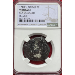 8 Reales de Fernando VI - 1749 - Potosí -17,76g Ag - Encapsulada por NGC