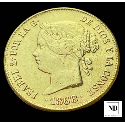 4 Pesos de Filipinas de Isabel II - 1868 - 6,71g Au