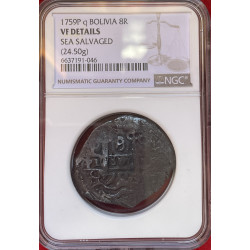 8 Reales de Fernando VI - 1759 - Potosí -24,50g Ag - Encapsulada por NGC