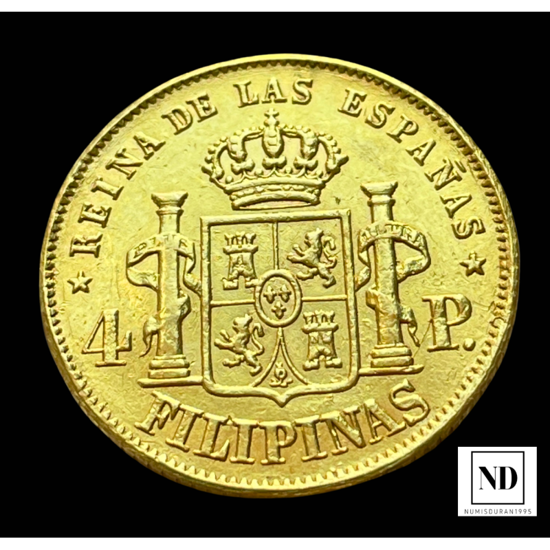 4 Pesos de Filipinas de Isabel II - 1868 - 6,71g Au