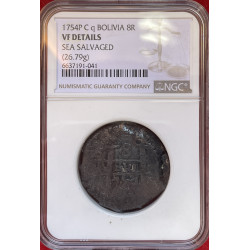 8 Reales de Fernando VI - 1754 - Potosí -26,79g Ag - Encapsulada por NGC