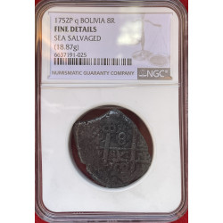 8 Reales de Fernando VI - 1752 - Potosí -18,87g Ag - Encapsulada por NGC