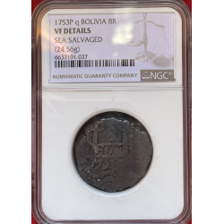 8 Reales de Fernando VI - 1753 - Potosí - 24,56g Ag - Encapsulada por NGC