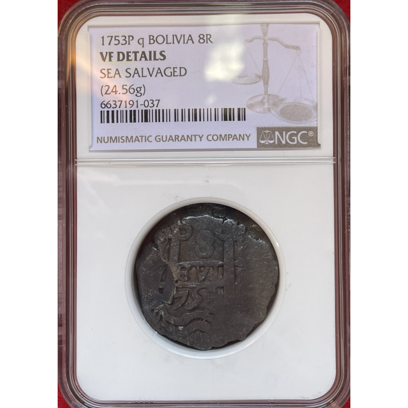 8 Reales de Fernando VI - 1753 - Potosí - 24,56g Ag - Encapsulada por NGC