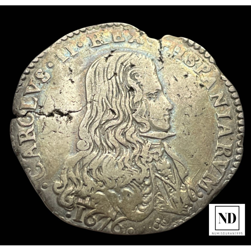 1/2 Felipe de Carlos II - 1676 - Milán - 13,69g Ag