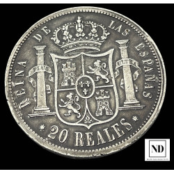 20  Reales de Isabel II - 1854 - Sevilla - 26,02g Ag