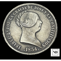 20  Reales de Isabel II - 1854 - Sevilla - 26,02g Ag