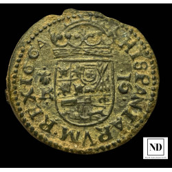 16 Maravedis de Felipe IV - La Coruña - 1664 - 3,71g Cu