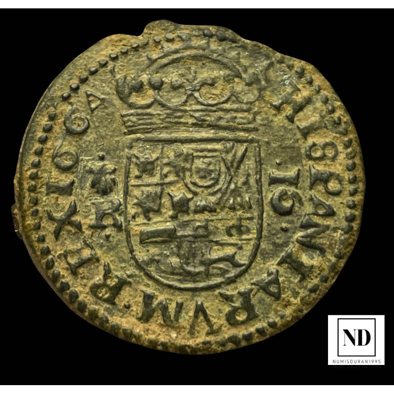 16 Maravedis de Felipe IV - La Coruña - 1664 - 3,71g Cu