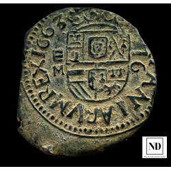 16 Maravedis de Felipe IV - 1663 - Valladolid - 4,25g Cu