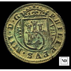 8 Maraveís de Felipe IV - 1624 - Resellados - 6,86g Cu