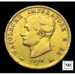 40 Liras de Napoleón Bonaparte de Milán - 1808 - 12,84g Au