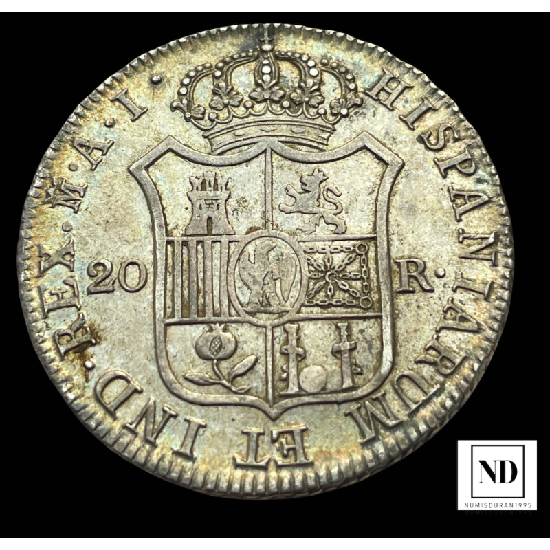 20 Reales de Napoleón Bonaparte - Madrid - 1810 - 27g Ag - AC.37