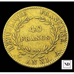 40 Francos de Napoleón Bonaparte del año 1802 - París - 12,79g Au