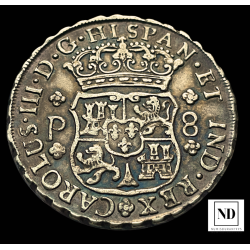 8 Reales Columnarios de Carlos III - Guatemala - 26.95g Ag - EBC- 1766