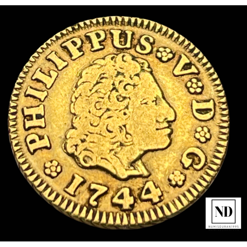1/2 Escudo de Felipe V - 1744 - Madrid -  1,73g Au