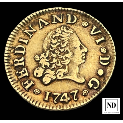 1/2 Escudo de Fernando VI - Madrid - 1747 - 1,76g Au