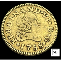 1/2 Escudo de Fernando VI - Madrid - 1755 - 1,73g Au