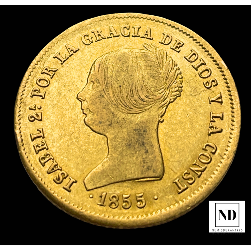 100 Reales de Isabel II - 1855 - Sevilla - 8,36g Au