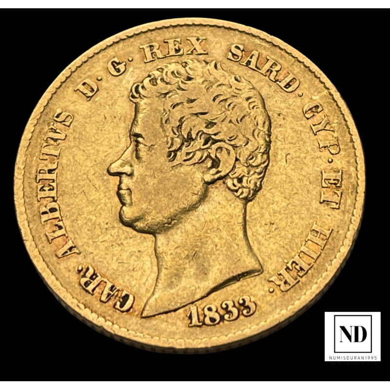 20 Liras de Carlos Alberto - 1833 - 6,37g Au